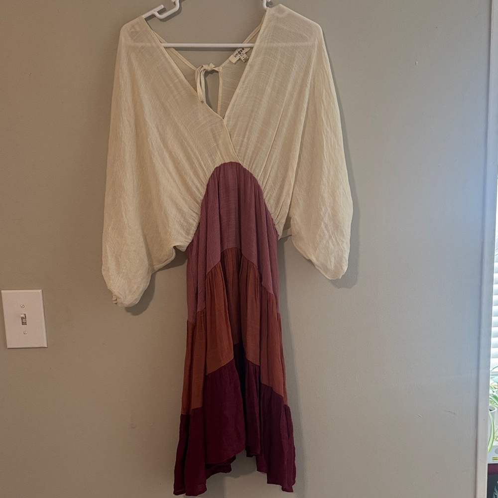 Umgee Cream and Purple Colorblock Dress